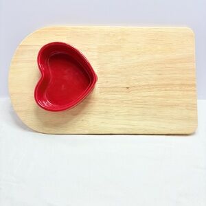 Heart-Shaped Red Bowl with Wooden Cutting Board